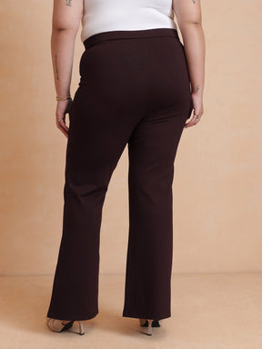 Burgundy Roma Front Metal Trim Bell Bottom Pants-SASSAFRAS Curve