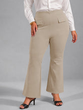 Beige Front Flap Bell Bottom Pants-SASSAFRAS Curve