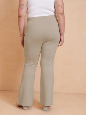 Beige Front Flap Bell Bottom Pants-SASSAFRAS Curve