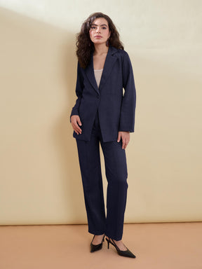 Navy Linen Pintuck Straight Pants-SASSAFRAS worklyf