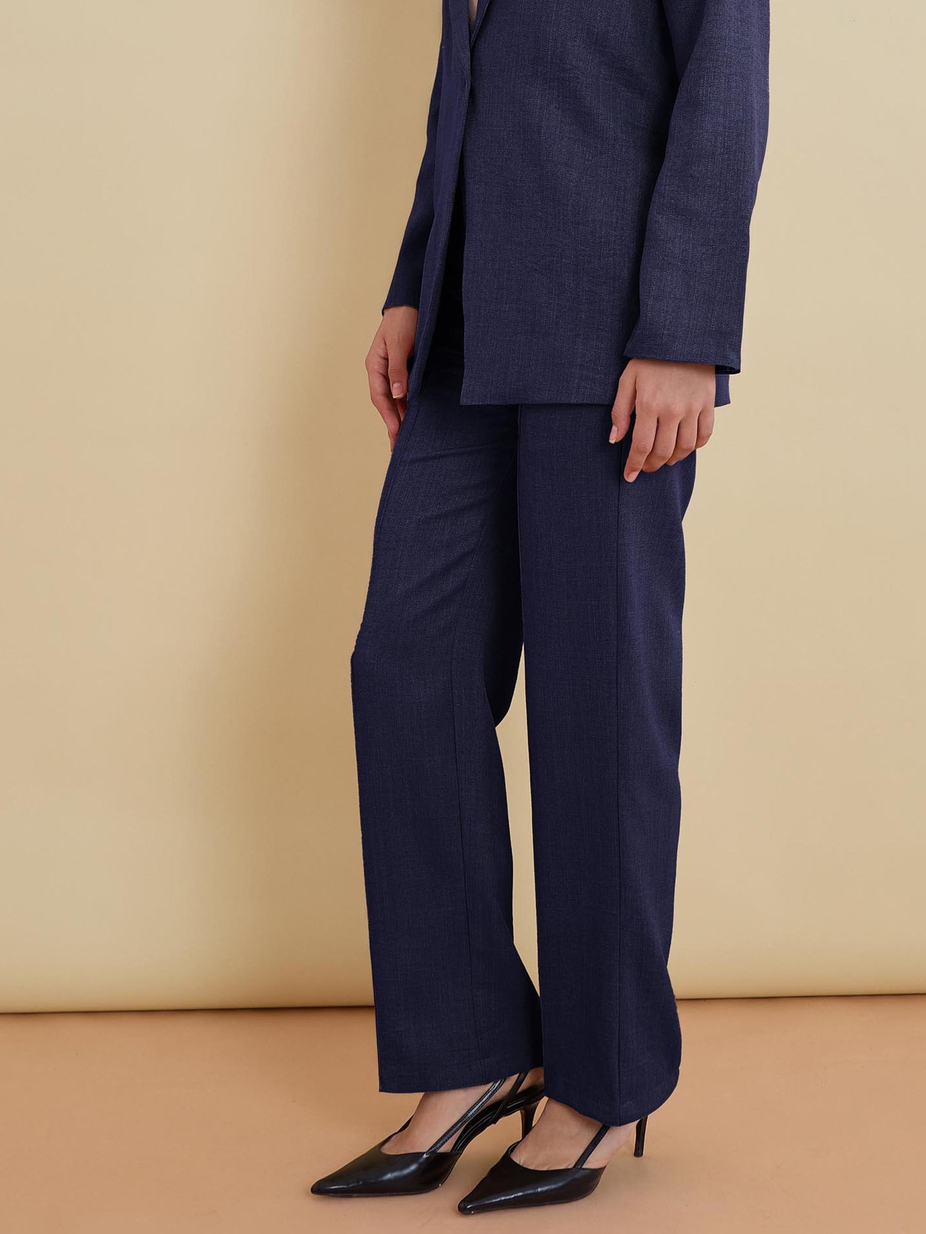 Navy Linen Pintuck Straight Pants-SASSAFRAS worklyf