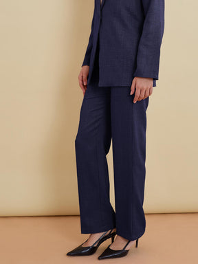 Navy Linen Pintuck Straight Pants-SASSAFRAS worklyf