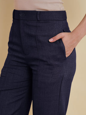 Navy Linen Pintuck Straight Pants-SASSAFRAS worklyf