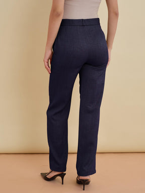 Navy Linen Pintuck Straight Pants-SASSAFRAS worklyf