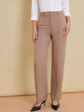 Beige Linen Pintuck Straight Pants-SASSAFRAS worklyf