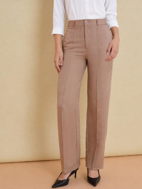 Beige Linen Pintuck Straight Pants-SASSAFRAS worklyf