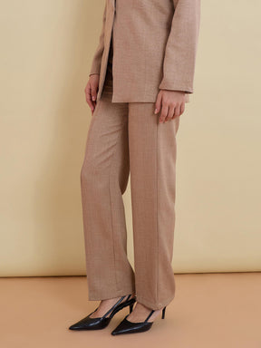 Beige Linen Pintuck Straight Pants-SASSAFRAS worklyf