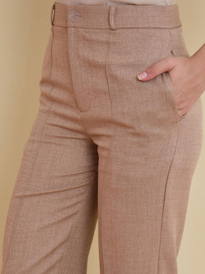 Beige Linen Pintuck Straight Pants-SASSAFRAS worklyf