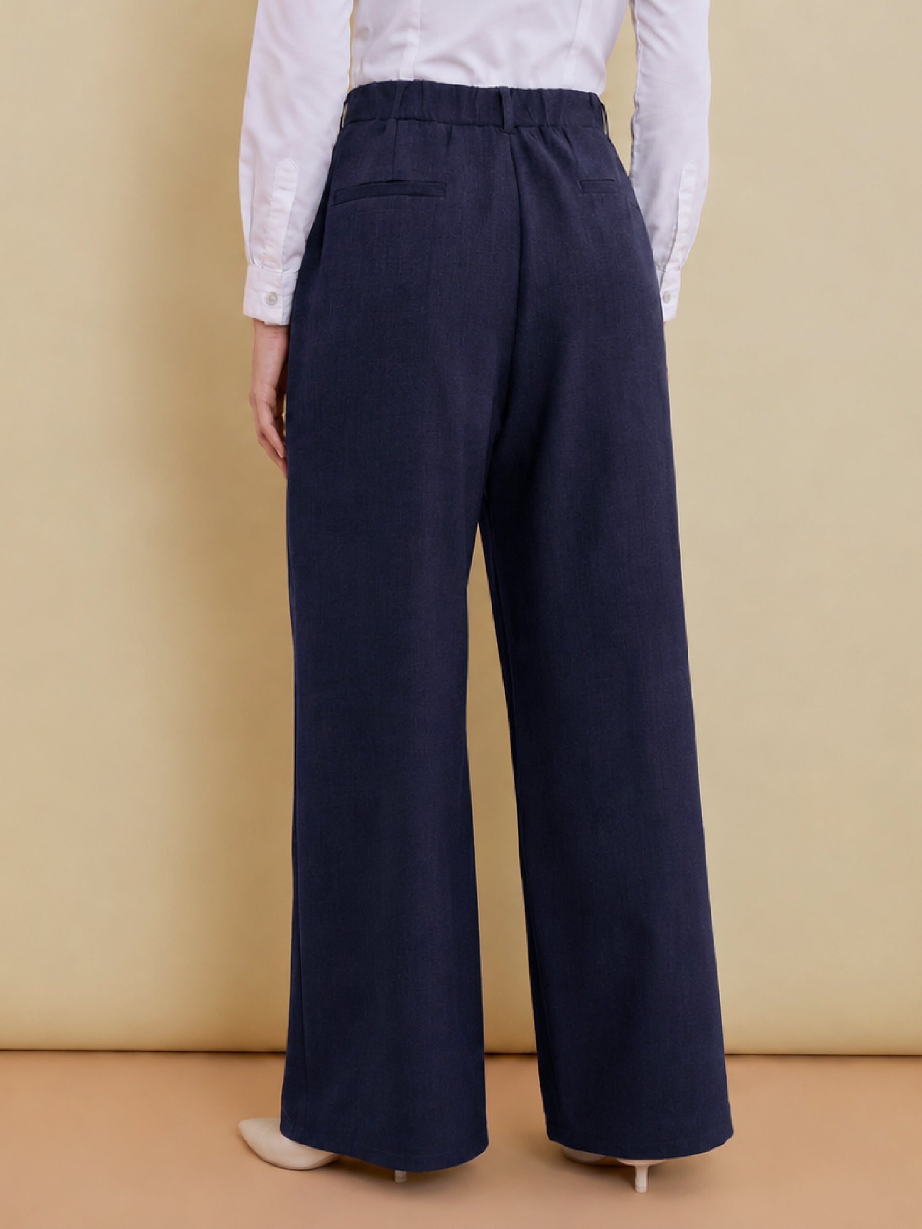 Navy Wide Leg High-Rise Pleated Trousers-SASSAFRAS worklyf