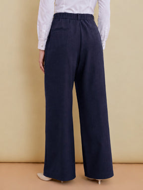 Navy Wide Leg High-Rise Pleated Trousers-SASSAFRAS worklyf