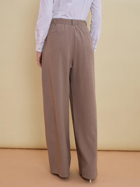 Beige Wide Leg High-Rise Pleated Trousers-SASSAFRAS worklyf