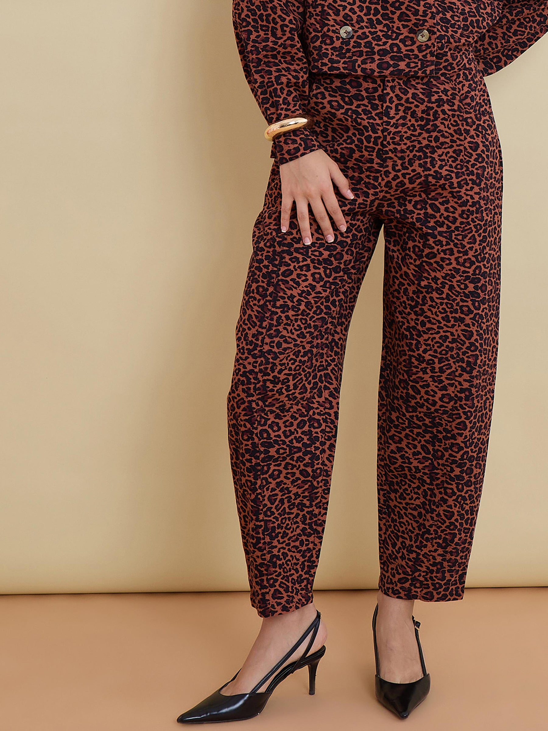 Black Animal Print High Waist Mom Fit Pants-SASSAFRAS