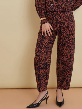 Black Animal Print High Waist Mom Fit Pants-SASSAFRAS