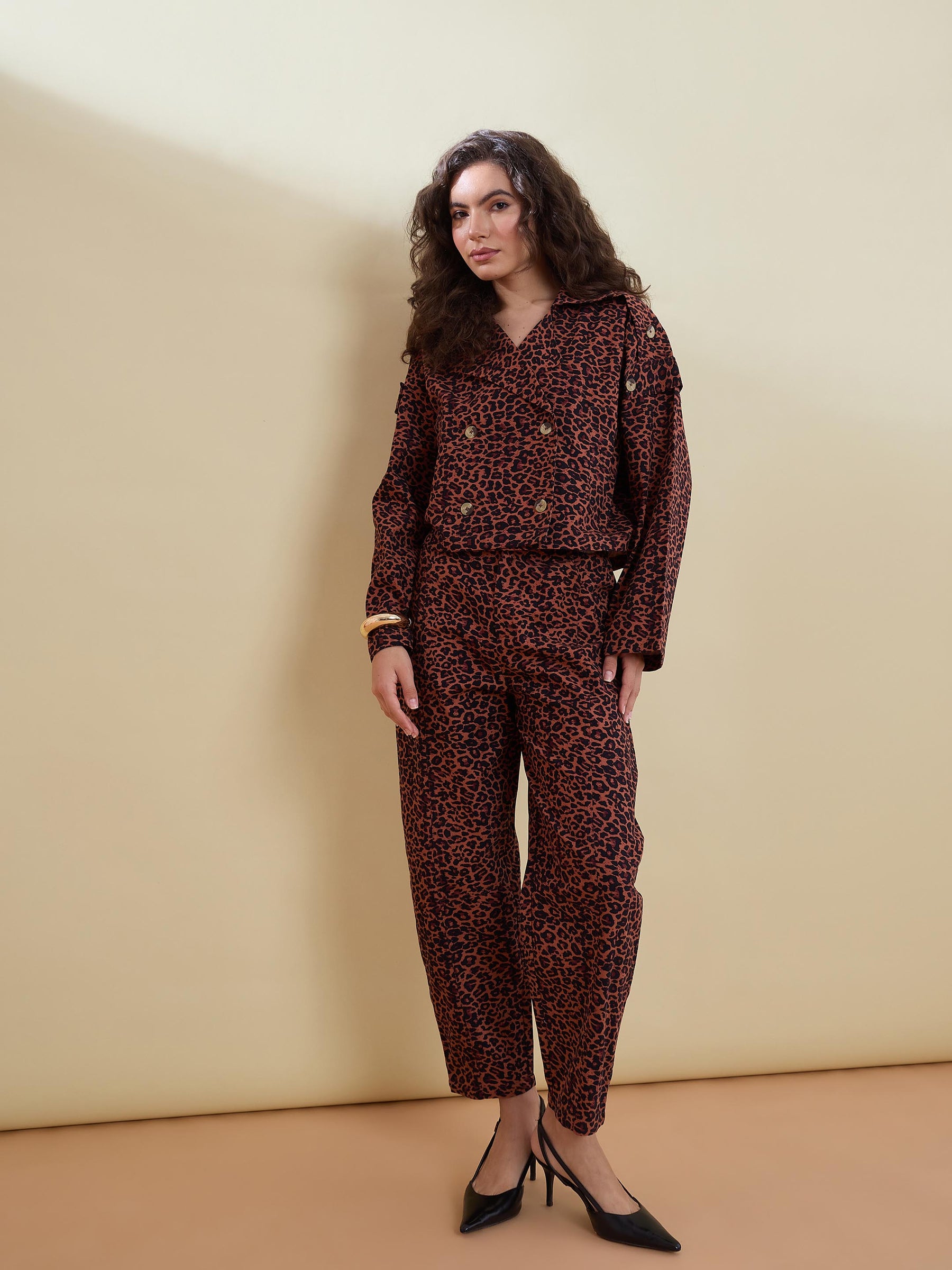 Black Animal Print High Waist Mom Fit Pants-SASSAFRAS