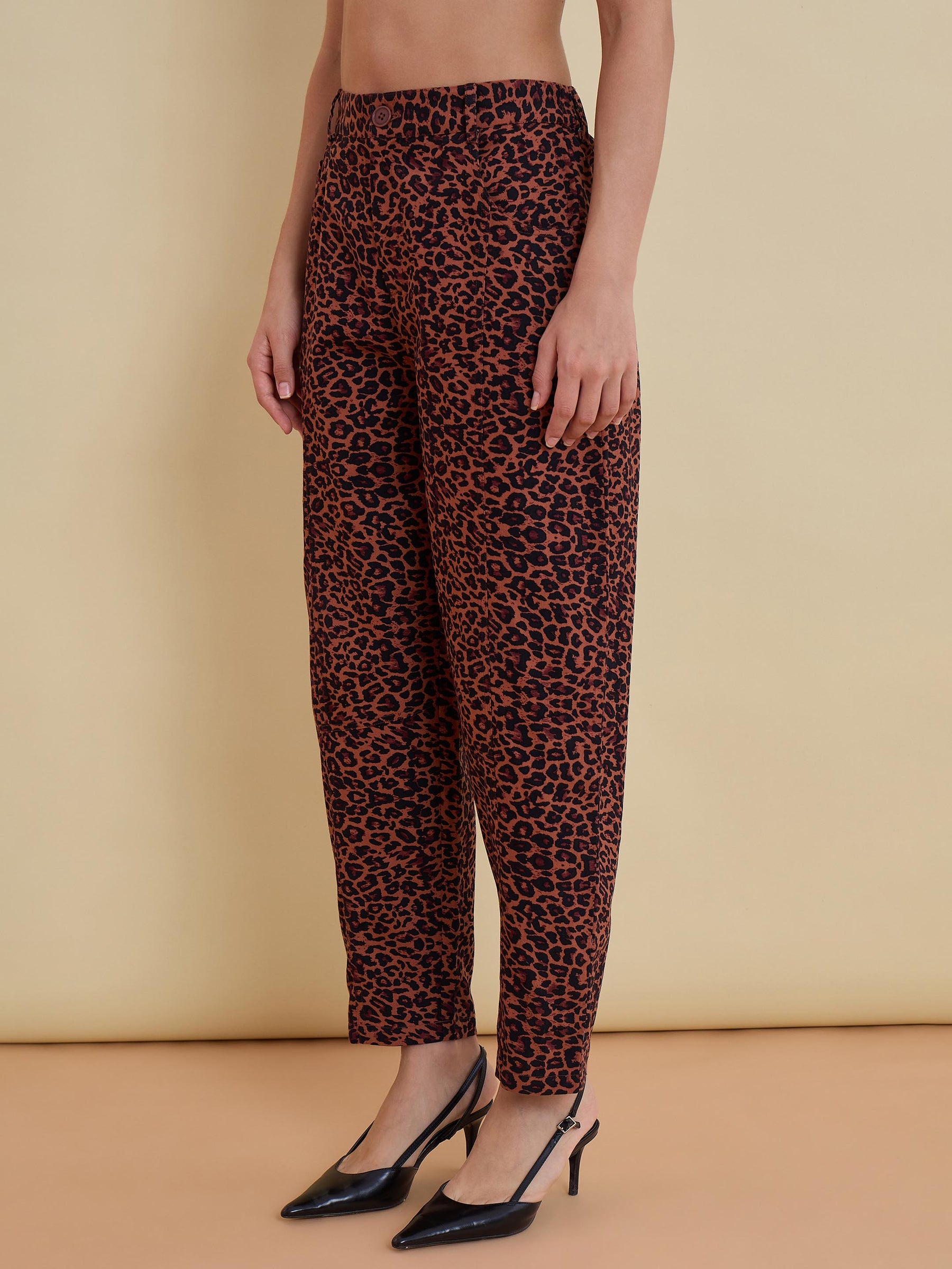 Black Animal Print High Waist Mom Fit Pants-SASSAFRAS