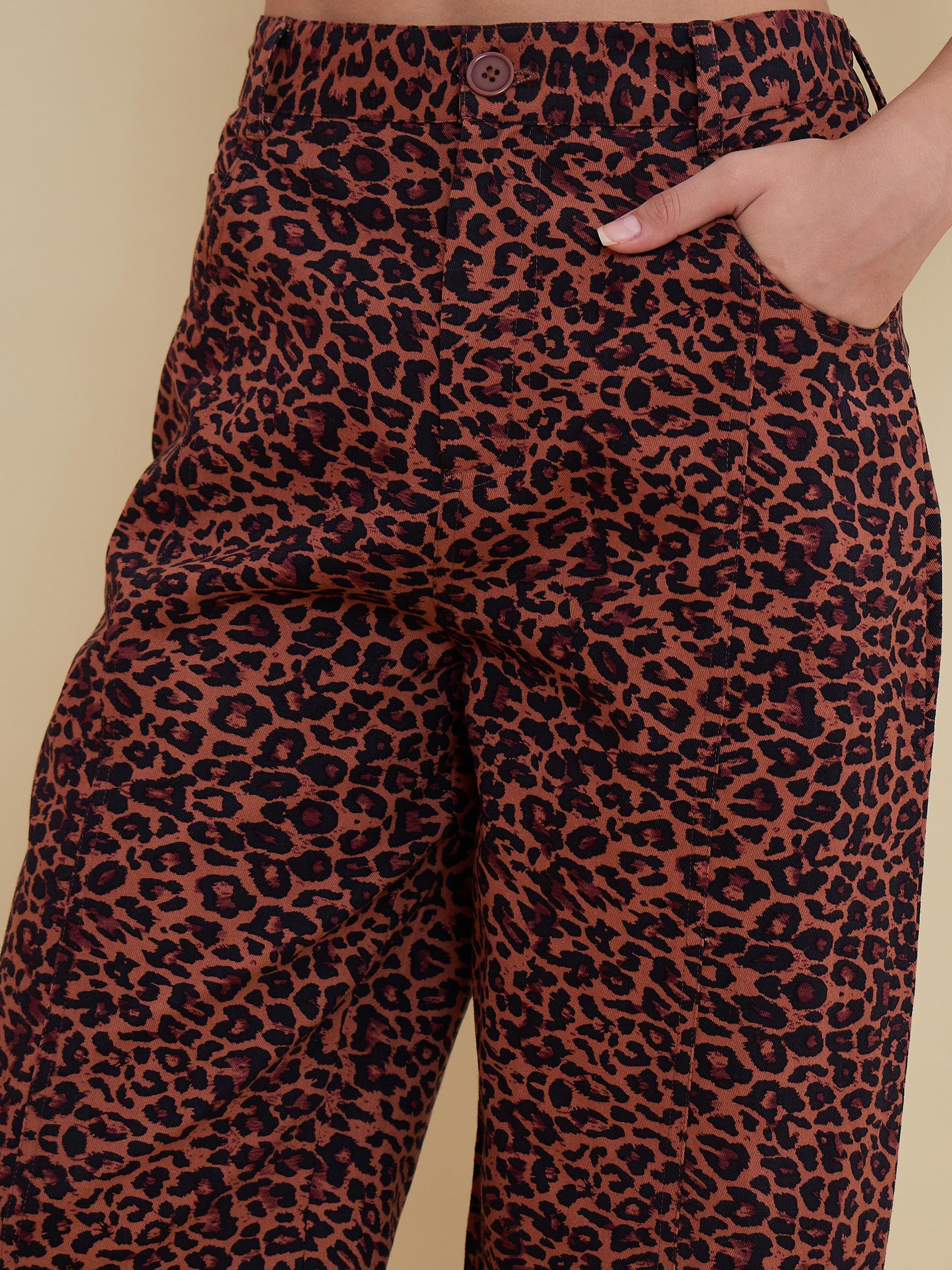 Black Animal Print High Waist Mom Fit Pants-SASSAFRAS