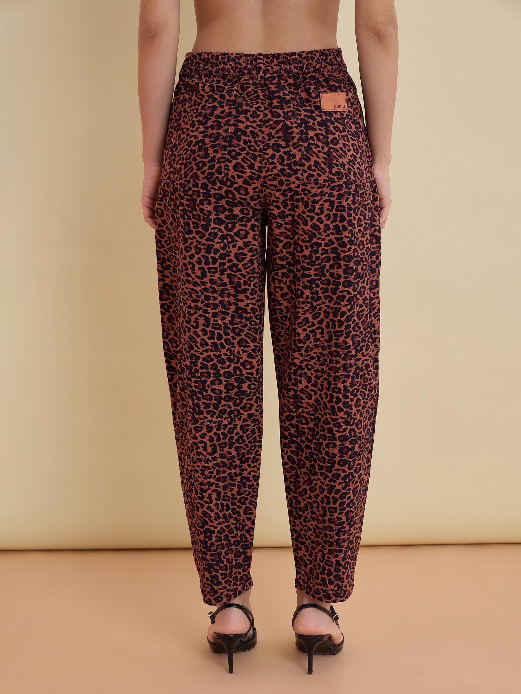 Black Animal Print High Waist Mom Fit Pants-SASSAFRAS