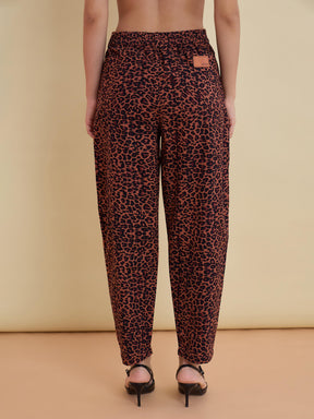 Black Animal Print High Waist Mom Fit Pants-SASSAFRAS