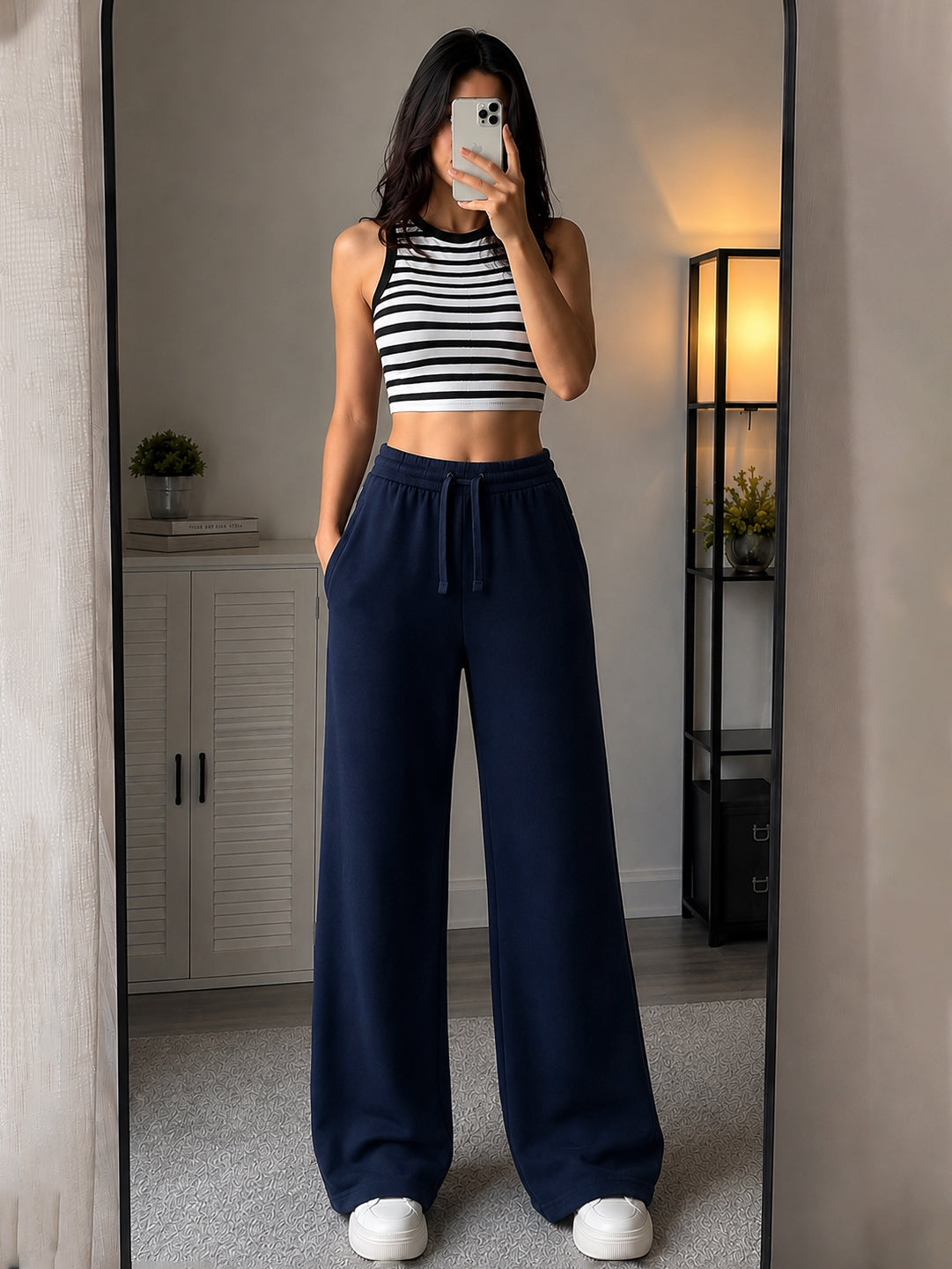 Navy Terry Track Pants-SASSAFRAS