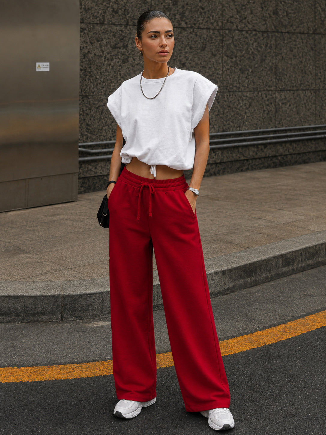Red Terry Track Pants-SASSAFRAS