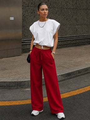Red Terry Track Pants-SASSAFRAS