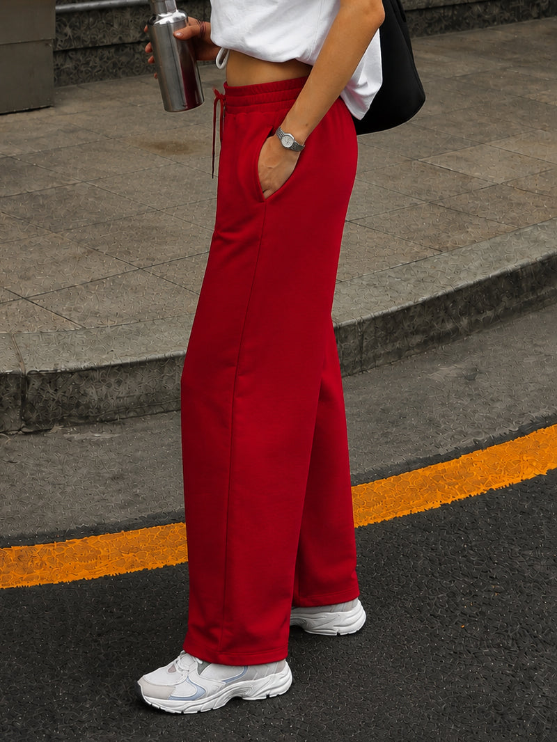 Red Terry Track Pants-SASSAFRAS