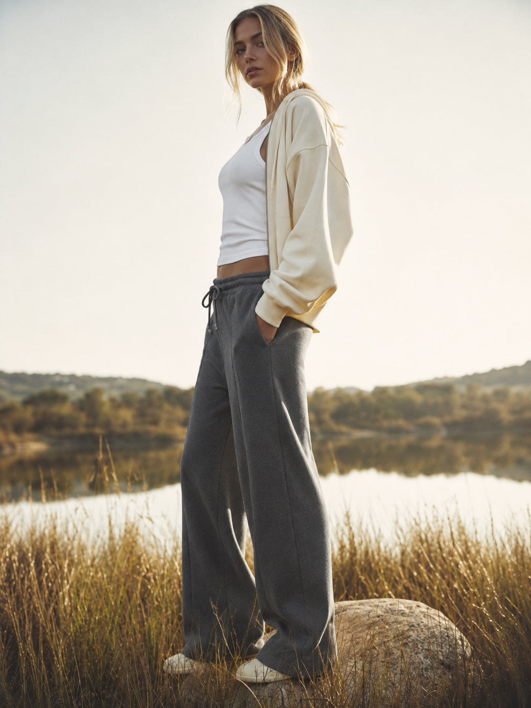 Dark Grey Terry Track Pants-SASSAFRAS