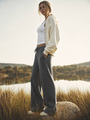 Dark Grey Terry Track Pants-SASSAFRAS
