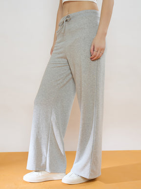Melange Grey Terry Wide Leg Track Pants-SASSAFRAS