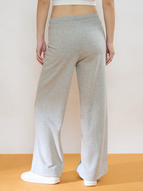 Melange Grey Terry Wide Leg Track Pants-SASSAFRAS
