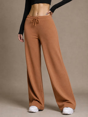 Tan Terry Wide Leg Track Pants-SASSAFRAS