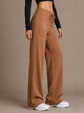 Tan Terry Wide Leg Track Pants-SASSAFRAS