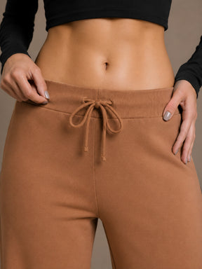 Tan Terry Wide Leg Track Pants-SASSAFRAS
