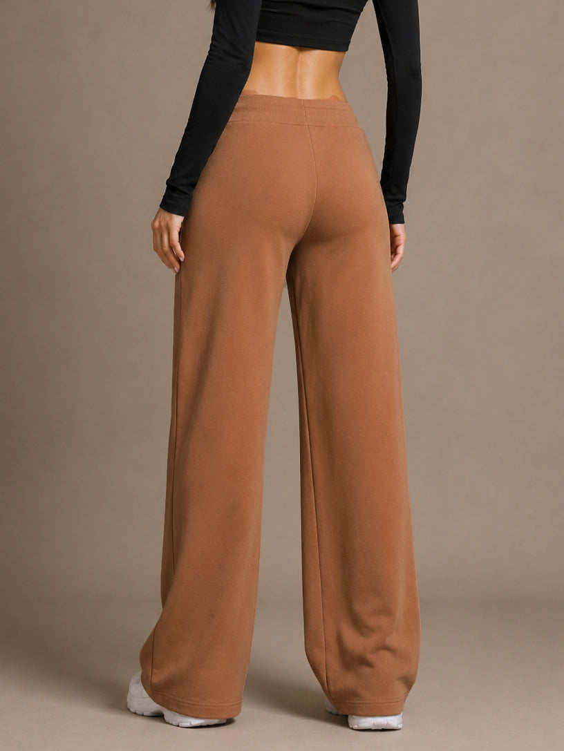 Tan Terry Wide Leg Track Pants-SASSAFRAS