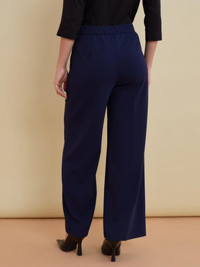 Navy Front Darted Golden Button Straight Pants-SASSAFRAS worklyf