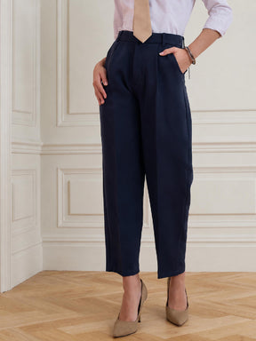 Navy High-Rise Formal Trousers-SASSAFRAS worklyf