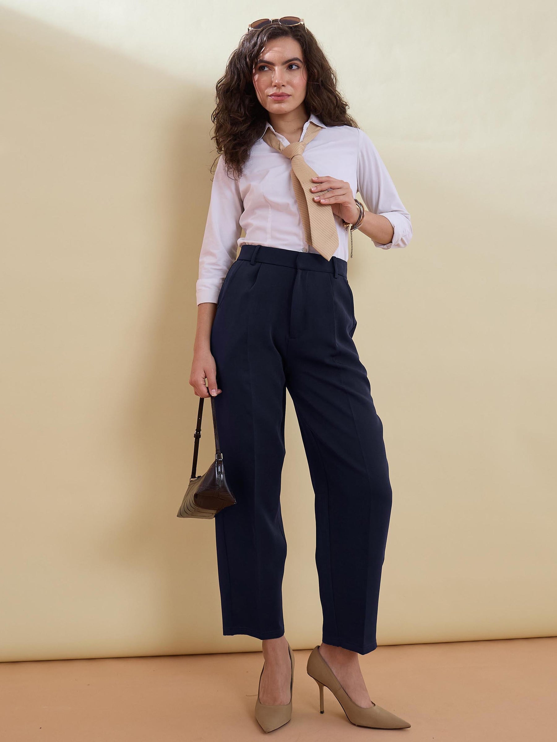 Navy High-Rise Formal Trousers-SASSAFRAS worklyf
