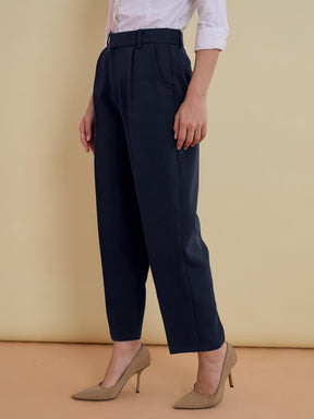 Navy High-Rise Formal Trousers-SASSAFRAS worklyf