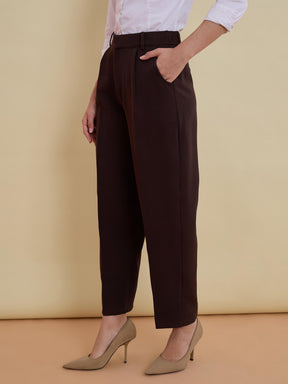 Coffee Brown High-Rise Formal Trousers-SASSAFRAS worklyf