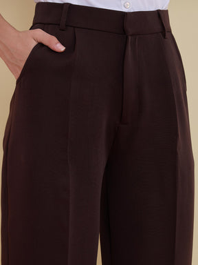 Coffee Brown High-Rise Formal Trousers-SASSAFRAS worklyf