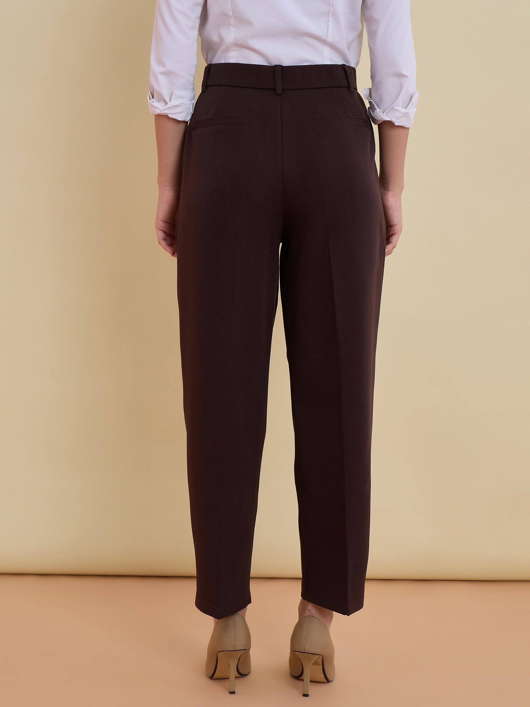 Coffee Brown High-Rise Formal Trousers-SASSAFRAS worklyf