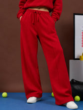 Red Fleece Conceal Zipper Pockets Track Pants-SASSAFRAS