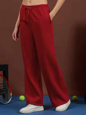 Red Fleece Conceal Zipper Pockets Track Pants-SASSAFRAS