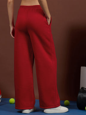Red Fleece Conceal Zipper Pockets Track Pants-SASSAFRAS