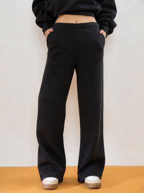 Black Fleece Side Pockets Track Pants-SASSAFRAS