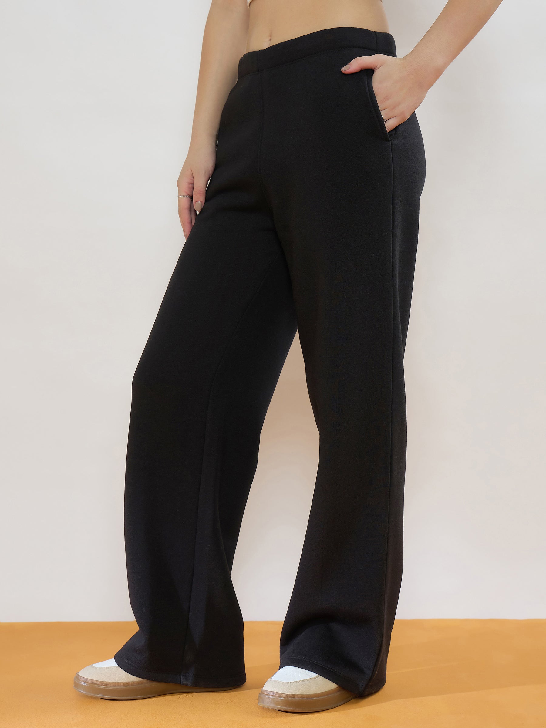 Black Fleece Side Pockets Track Pants-SASSAFRAS