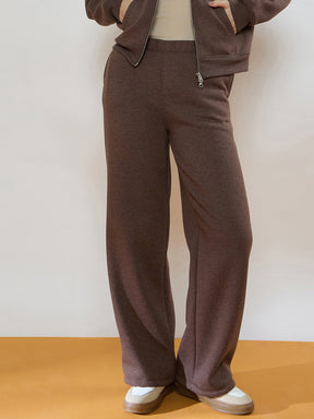 Brown Melange Fleece Side Pockets Track Pants-SASSAFRAS