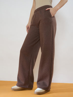 Brown Melange Fleece Side Pockets Track Pants-SASSAFRAS