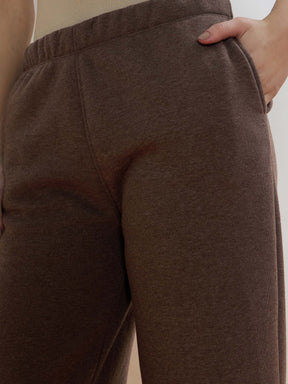 Brown Melange Fleece Side Pockets Track Pants-SASSAFRAS