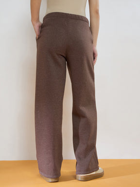 Brown Melange Fleece Side Pockets Track Pants-SASSAFRAS